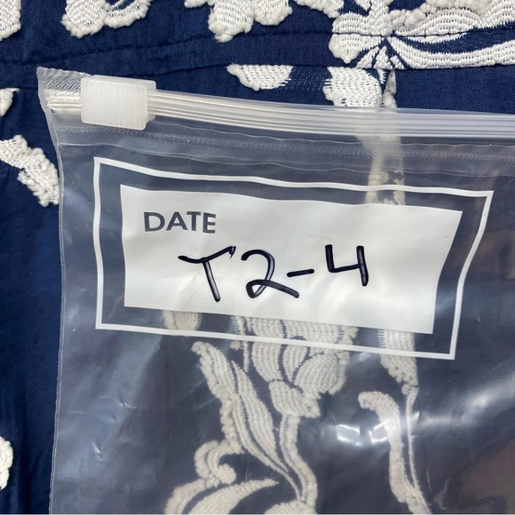 Yushi Navy Floral Pearl Button Front Textured Jacket XXL Lagenlook Art to Wear - Picture 6 of 6